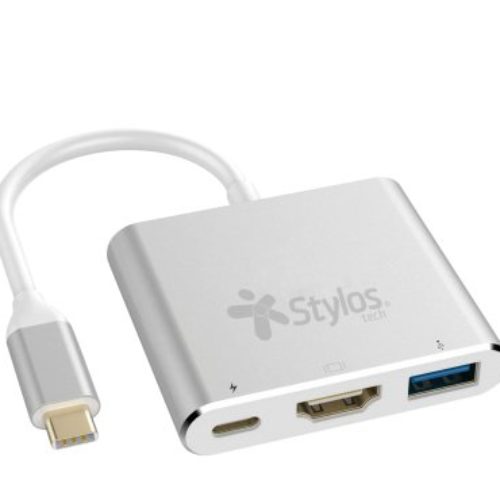 Hub USB Stylos HB001 – USB-C a HDMI / USB 3.0 / USB-C – Plata – STCBHUB31S