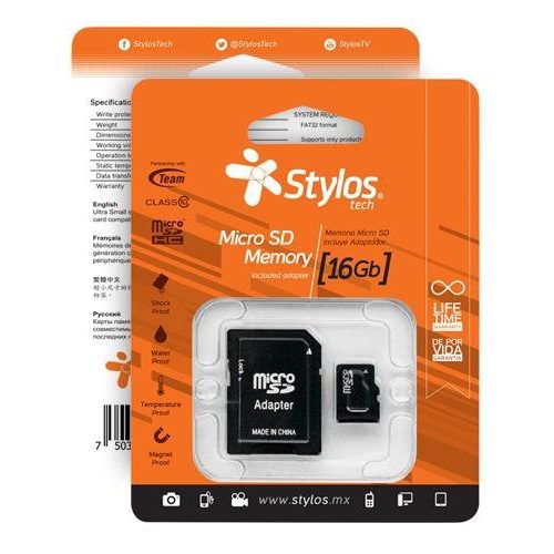 Memoria MicroSDHC Stylos – 16GB – Clase 10 – C/Adaptador – STMS161B