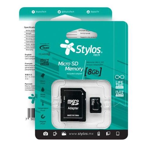 Memoria MicroSDHC Stylos STMSD81B – 8GB – Clase 4 – C/Adaptador – STMSD81B