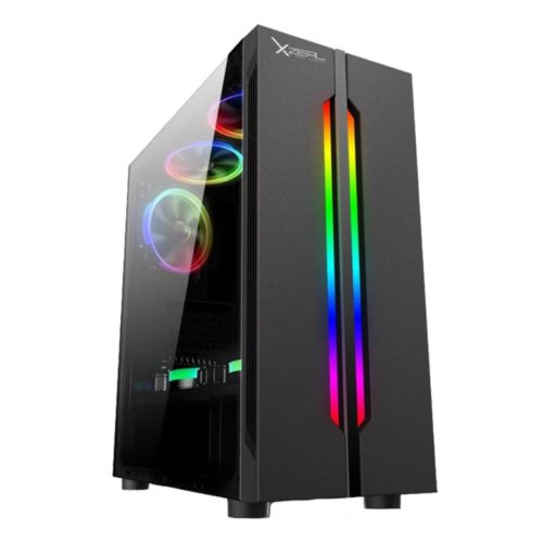 Gabinete Gamer Xzeal XZ120 – Media Torre – ATX/ M-ITX/ M-ATX – 3 Ventiladores – Ventana Lateral – RGB – Negro – XZCGB03B