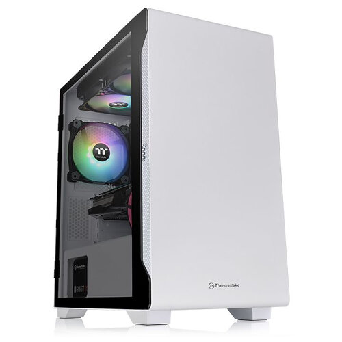 Gabinete Gamer Thermaltake S100 TG Snow Edition – Micro Torre – Micro ATX/Mini ITX – 1 Ventilador – Panel Lateral – Blanco – CA-1Q9-00S6WN-00