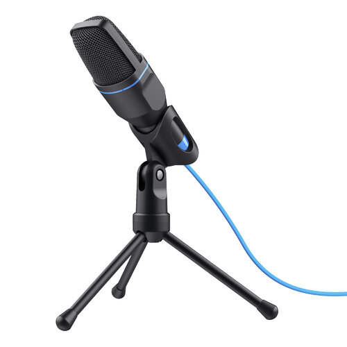 Micrófono Trust Mico – Alámbrico – 3.5 mm – USB – Negro con Azul – 23790