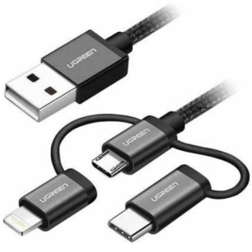 Cable USB UGREEN 80326 – Micro USB/Lightning/USB-C – Negro – 80326