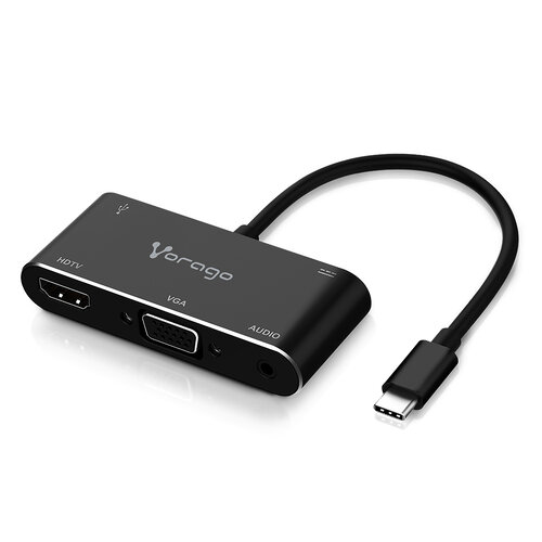 Adaptador Vorago ADP-350 – USB C a HDMI, VGA, 3.5mm, USB 3.0 y USB Tipo C – Negro – ADP-350