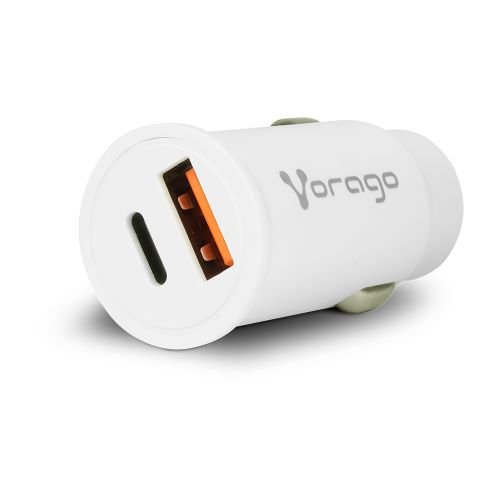 Cargador para Auto Vorago AU-305 – USB-A – USB-C – Blanco – AU-305-WH