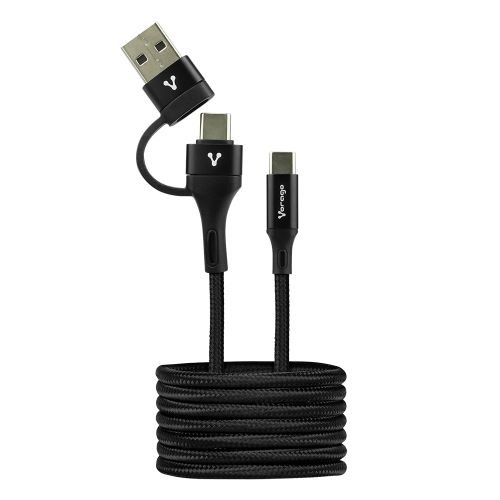 Cable Vorago CAB-126 – USB-C a USB-C/USB-A – 1 Metro – Negro – CAB-126