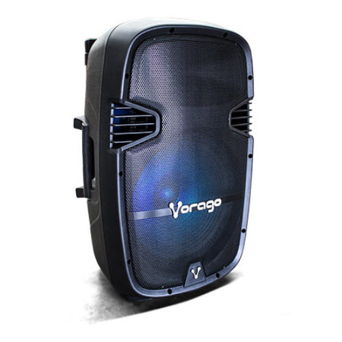 Bocina Karaoke Vorago KSP-500 – 15″ – Bluetooth – Recargable – 2 Micrófonos – 100W – Negro – KSP-500